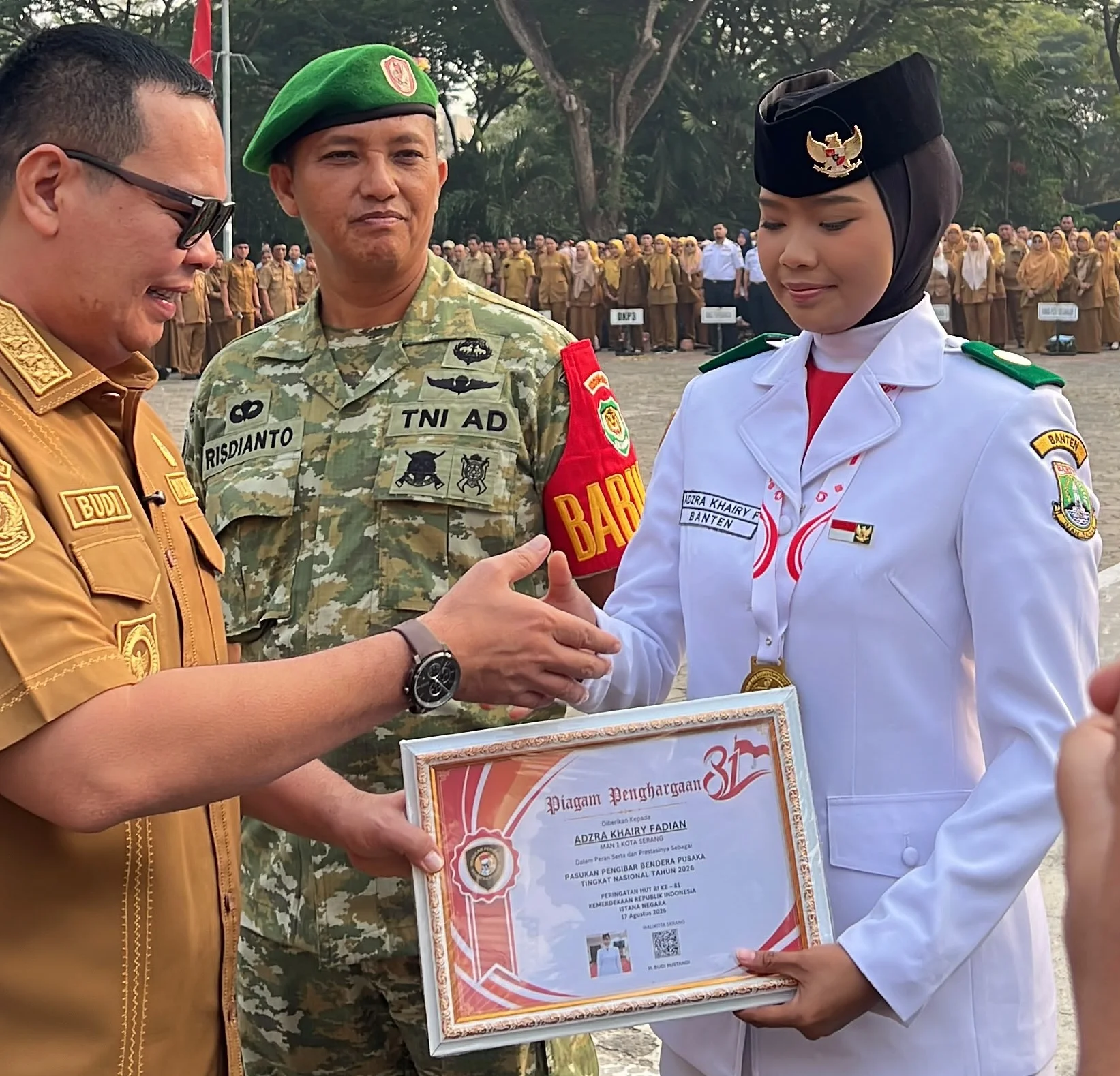 Adzra, Putri Babinsa dari Kota Serang, Harumkan Nama Banten sebagai Paskibraka Nasional 2026